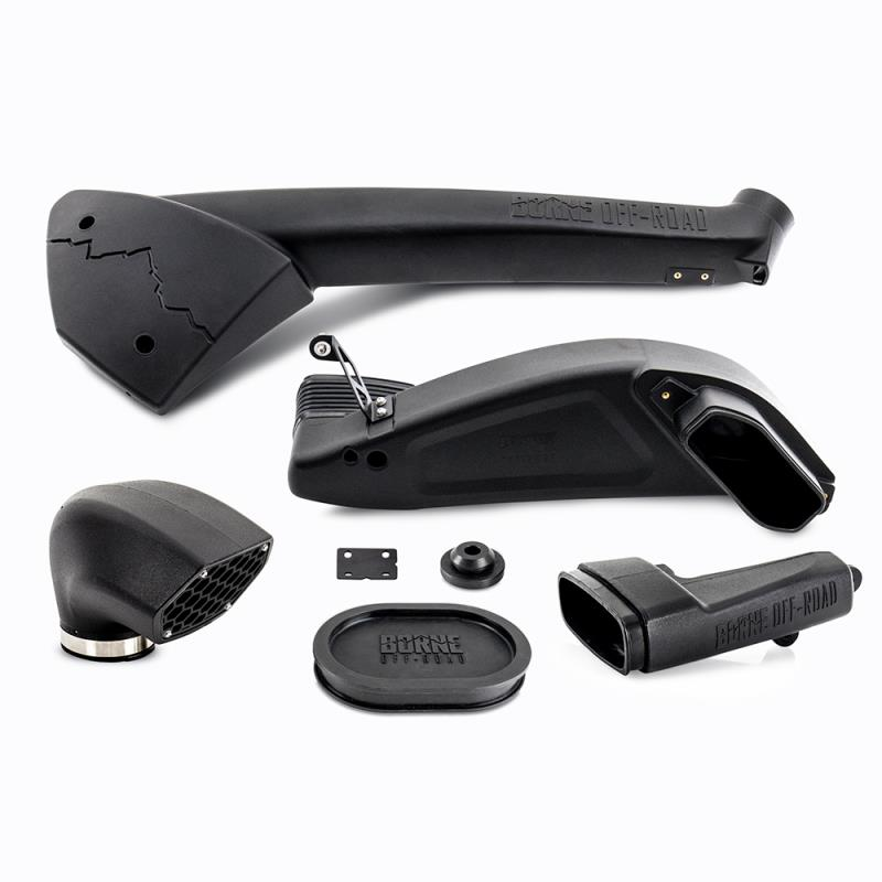 Borne Off-Road MMAI-RPTR-17NWBK snorkel kit components including tubing, brackets, clamps, and inlet